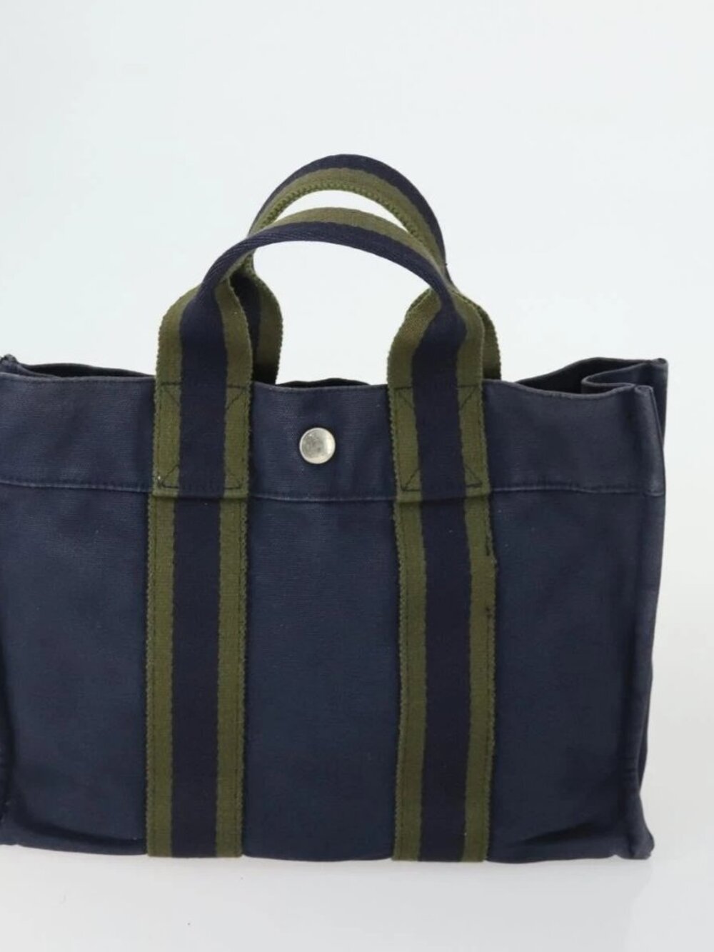 HERMES Fourre Tout Hand Bag Canvas 2 Set Gray Navy - Picture 3 of 16